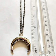 Load image into Gallery viewer, Curved Horn Necklace, Silver Horn on Gunmetal Rolo Chain,  Mens Jewelry
