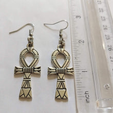 Load image into Gallery viewer, Ankh Earrings - Silver Egyptian Cross Dangle Drop Earrings
