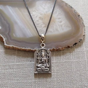 Shiva Ohm Necklace - Silver Shiva on Thin Gunmetal Chain - Mens Jewelry