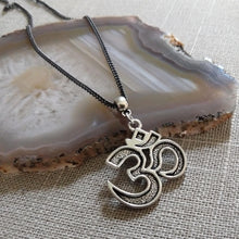 Load image into Gallery viewer, Silver Ohm Necklace - Ohm Pendant on Gunmetal Curb Chain - Yoga Jewelry
