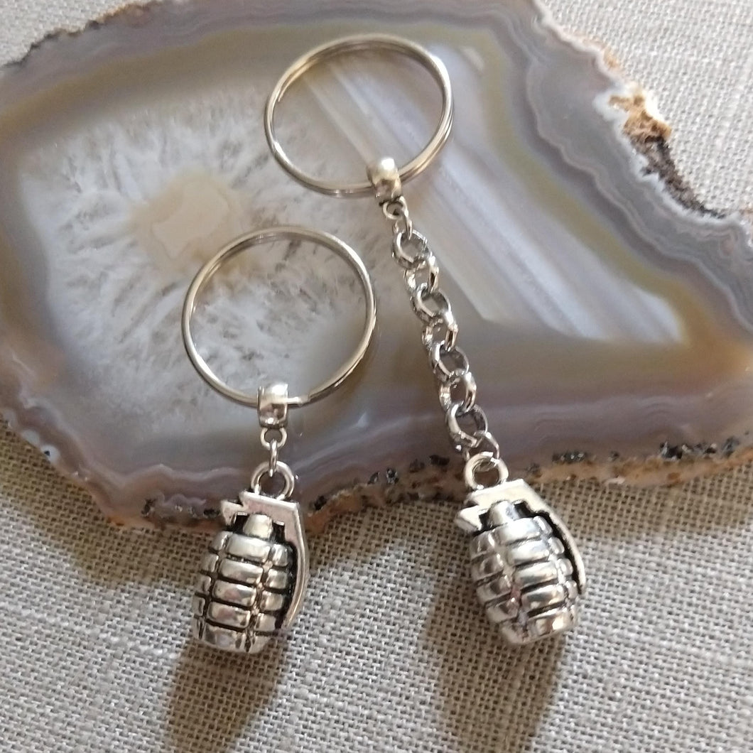 Grenade Keychain, Silver Bomb Backpack Charm, Zipper Pull, Mens Accessories