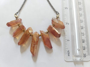 Peach Mystic Crystal Quartz Bib Necklace , Bohemian Crystal Jewelry
