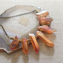 Load image into Gallery viewer, Peach Mystic Crystal Quartz Bib Necklace , Bohemian Crystal Jewelry
