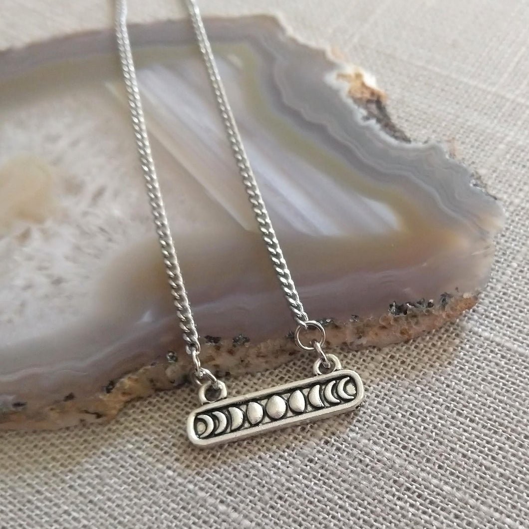 Phases of the Moon Necklace on Thin Silver Curb Chain