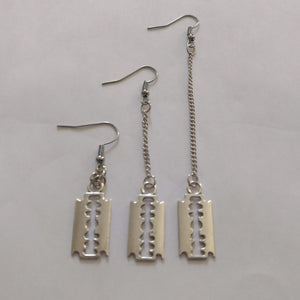Razorblade Earrings -  Long Dangle Earrings with Silver Curb Chain