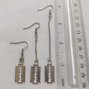 Razorblade Earrings -  Long Dangle Earrings with Silver Curb Chain