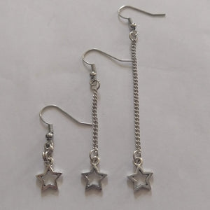 Tiny Star Earrings, Your Choice of Five Lengths, Long Dangle Chain Drop