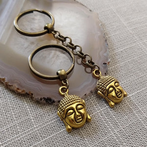 Antigue Gold Buddha Keychain Key Ring or Zipper Pull - Buddhist Keychain