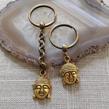 Load image into Gallery viewer, Antigue Gold Buddha Keychain Key Ring or Zipper Pull - Buddhist Keychain
