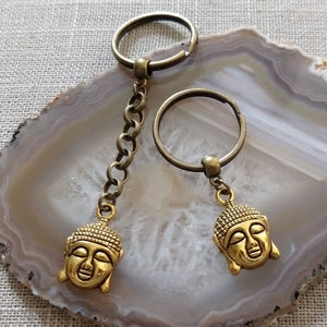 Antigue Gold Buddha Keychain Key Ring or Zipper Pull - Buddhist Keychain