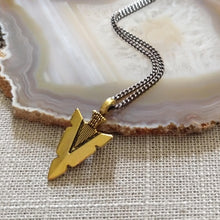 Load image into Gallery viewer, Brass Arrowhead Necklace, Your Choice of Curb Chain, Mens Arrowhead Jewelry, Layering Jewelry
