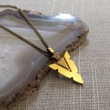 Load image into Gallery viewer, Brass Arrowhead Necklace on Thin Bronze Chain - Mens Arrowhead Jewelry
