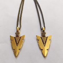 Load image into Gallery viewer, Brass Arrowhead Necklace on Thin Bronze Chain - Mens Arrowhead Jewelry
