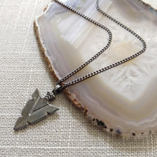 Load image into Gallery viewer, Arrowhead Necklace on Thin Gunmetal Chain - Mens Arrowhead Necklace
