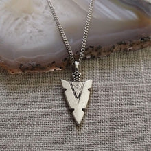Load image into Gallery viewer, Arrowhead Necklace on Thin Silver Chain - Mens Jewelry - Mens Arrowhead Pendant - Silver Arrowhead Jewelry
