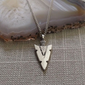 Arrowhead Necklace on Thin Silver Chain - Mens Jewelry - Mens Arrowhead Pendant - Silver Arrowhead Jewelry