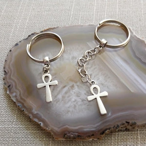 Ankh Keychain, Egyptian Key Fob, Silver Key Ring or Zipper Pull