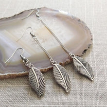 Load image into Gallery viewer, Leaf Earrings, Your Choice of Three Lengths, Long Dangle Chain Earrings
