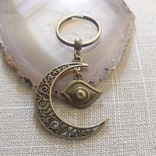 Load image into Gallery viewer, Crescent Moon Keychain, Celestial Backpack or Purse Charm, Zipper Pull with Your Choice of Charm
