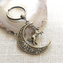 Load image into Gallery viewer, Crescent Moon Keychain, Backpack or Purse Charm, Zipper Pull with Your Choice of Charm
