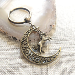 Crescent Moon Keychain, Backpack or Purse Charm, Zipper Pull with Your Choice of Charm