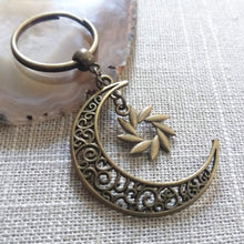 Load image into Gallery viewer, Crescent Moon Keychain, Backpack or Purse Charm, Zipper Pull with Your Choice of Charm
