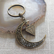 Load image into Gallery viewer, Crescent Moon Keychain, Backpack or Purse Charm, Zipper Pull with Your Choice of Charm
