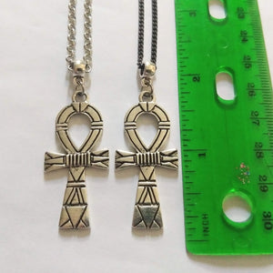 Striped Ankh Necklace on Gunmetal Curb Chain, Egyptian Cross Jewelry