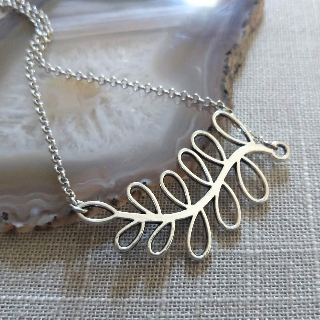 Leaf Necklace, Nature Jewelry on Silver Rolo Chain, Bohemian Layering Necklace