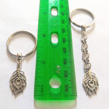 Load image into Gallery viewer, Silver Peacock Feather Keychain - Zipper Pulls Backpack Charms

