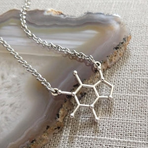 Caffeine Coffee Molecule Necklace, Molecular Scientist Jewelry
