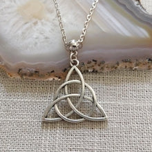 Load image into Gallery viewer, Silver Celtic Knot Charm Necklace on Cable Chain, Triquetra Necklace

