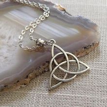 Load image into Gallery viewer, Silver Celtic Knot Charm Necklace on Cable Chain, Triquetra Necklace
