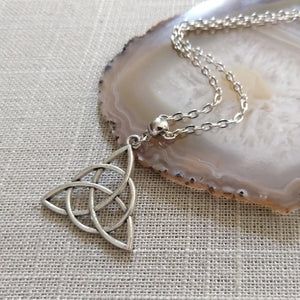 Silver Celtic Knot Charm Necklace on Cable Chain, Triquetra Necklace