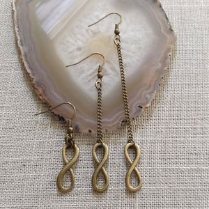 Bronze Infinity Earrings - Your Choice of Three Lengths - Long Dangle Chain Earrings