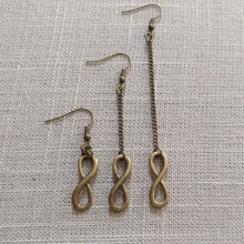 Load image into Gallery viewer, Bronze Infinity Earrings - Your Choice of Three Lengths - Long Dangle Chain Earrings
