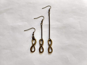 Bronze Infinity Earrings - Your Choice of Three Lengths - Long Dangle Chain Earrings