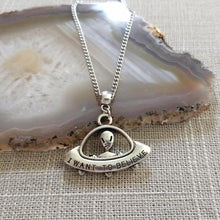 Load image into Gallery viewer, UFO Alien Spaceship Necklace on Silver Curb Chain, Mens Jewelry
