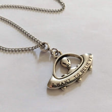 Load image into Gallery viewer, UFO Alien Spaceship Necklace on Silver Curb Chain, Mens Jewelry
