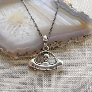 UFO Alien Spaceship Necklace on Gunmetal Curb Chain, Mens Jewelry