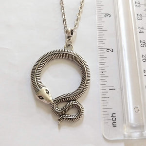 Coiled Snake Necklace on Silver Rolo Chain, Mens Snake Necklace, Mens Jewelry