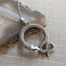 Load image into Gallery viewer, Coiled Snake Necklace on Silver Rolo Chain, Mens Snake Necklace, Mens Jewelry
