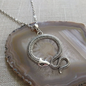 Coiled Snake Necklace on Silver Rolo Chain, Mens Snake Necklace, Mens Jewelry