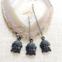 Load image into Gallery viewer, Black Buddha Earrings, Your Choice of Three Lengths - Long Dangle Chain Earrings
