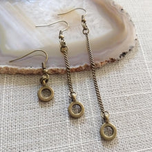 Load image into Gallery viewer, Minimalist Circle Earrings, Your Choice of Five Lengths, Long Dangle Drop Earrings
