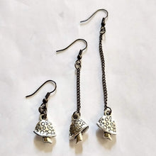 Load image into Gallery viewer, Tiny Mushroom Earrings - Your Choice of Three Lengths - Long Dangle Chain Earrings
