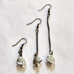 Tiny Mushroom Earrings - Your Choice of Three Lengths - Long Dangle Chain Earrings