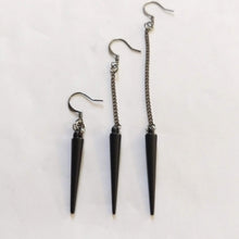 Load image into Gallery viewer, Black Spike Earrings, Your Choice of Three Lengths, Long Dangle Chain Earrings
