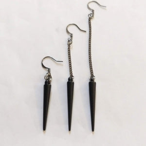 Black Spike Earrings, Your Choice of Three Lengths, Long Dangle Chain Earrings