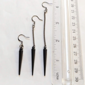 Black Spike Earrings, Your Choice of Three Lengths, Long Dangle Chain Earrings
